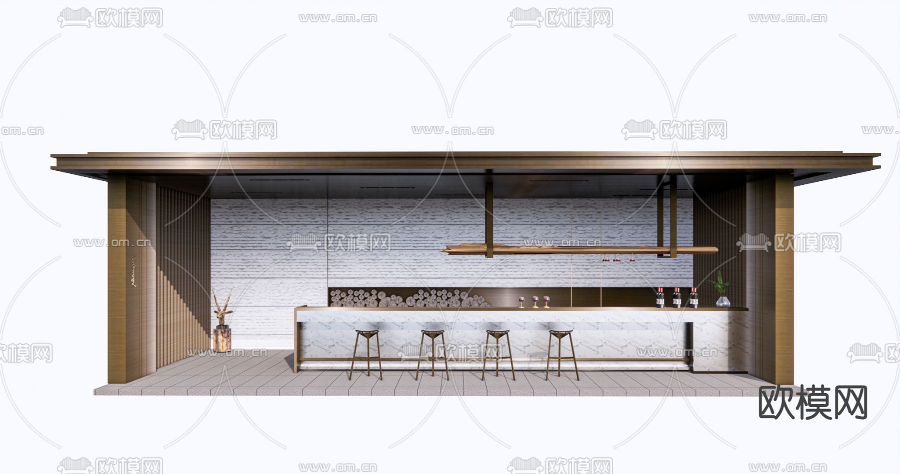景观廊架 吧台吧椅su模型