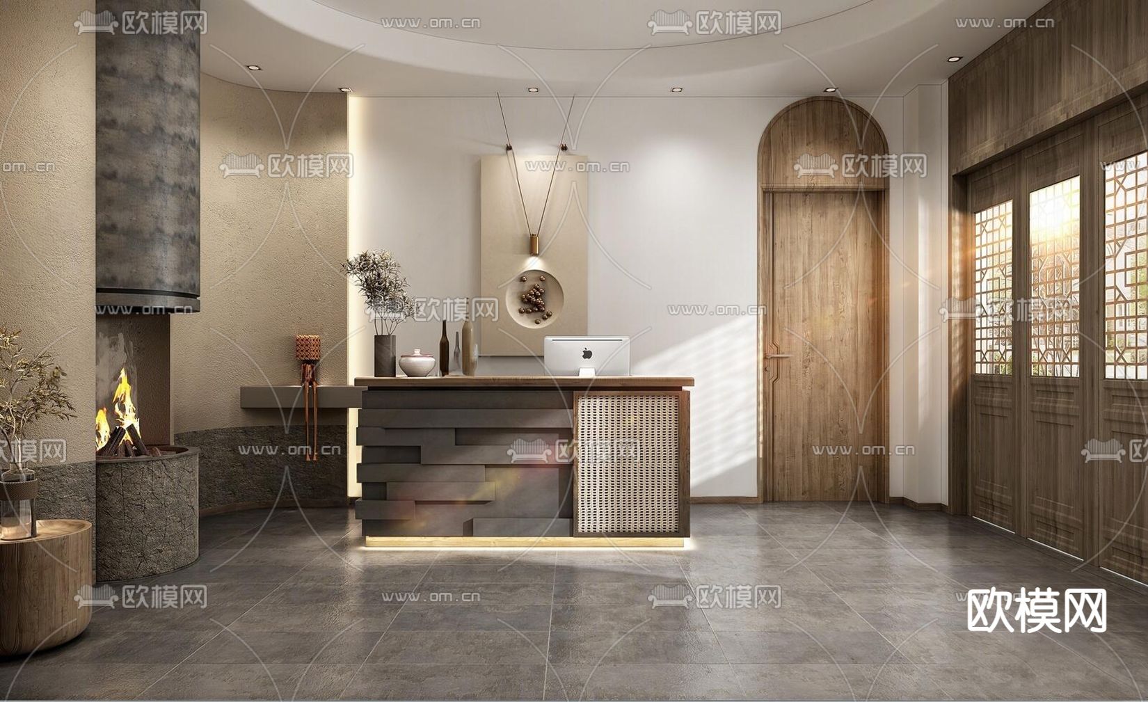 侘寂风民宿前台su模型下载（渲染图1）