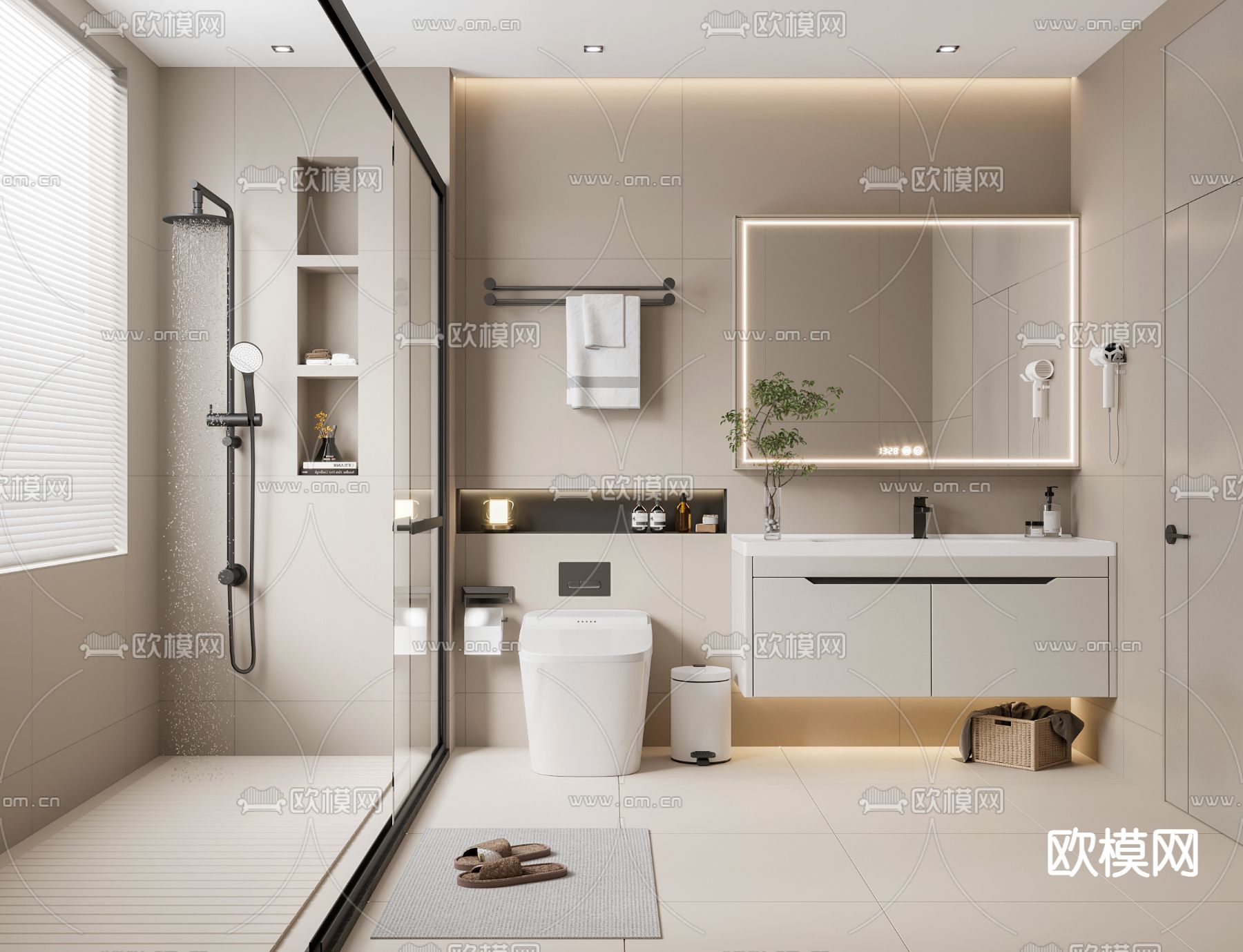 奶油风卫生间 浴室3d模型下载