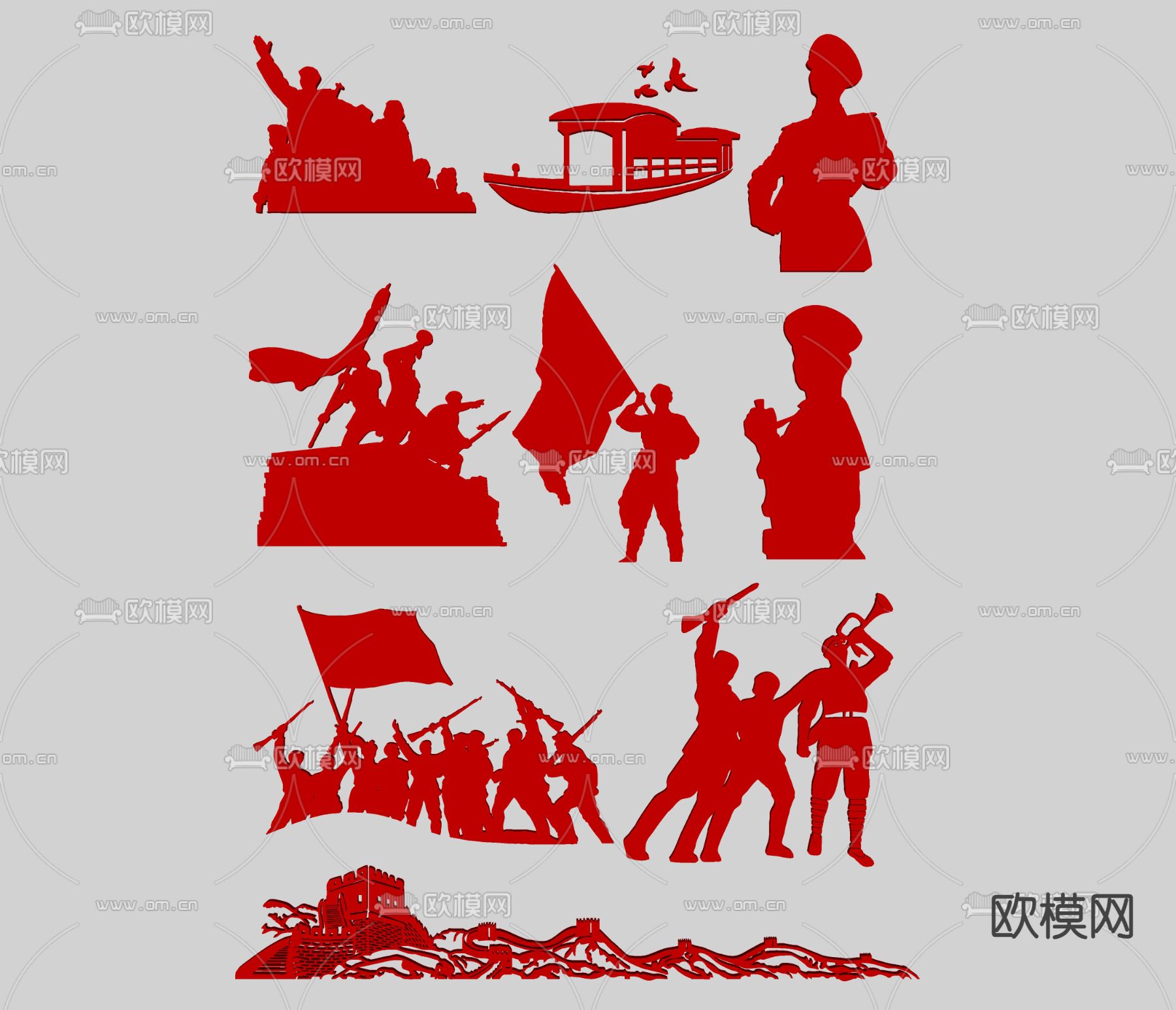 红色革命人物 军人剪影su模型下载（渲染图2）