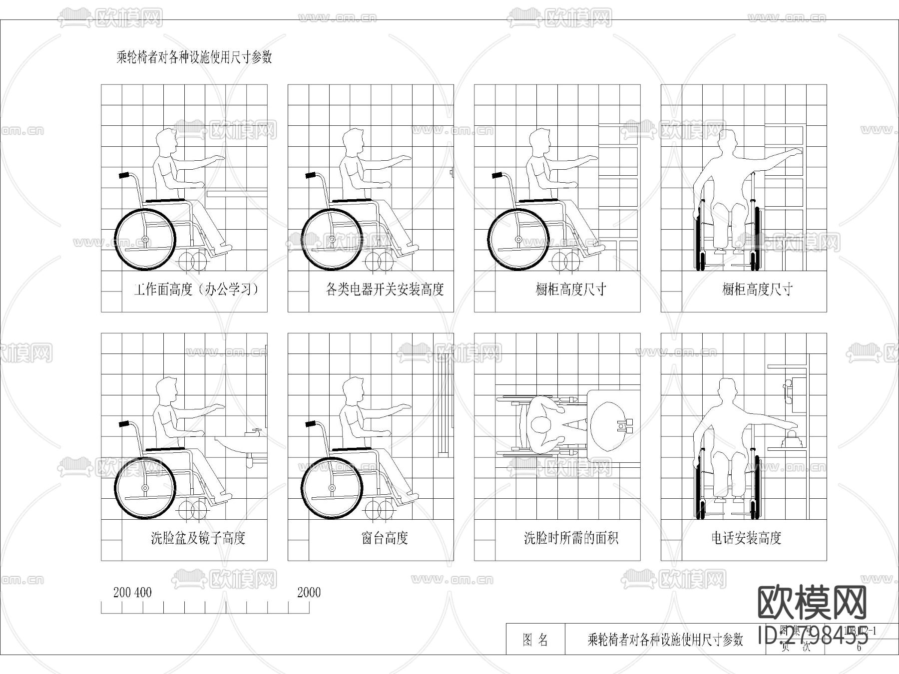 无障碍轮椅人体工程学cad图库下载（渲染图7）
