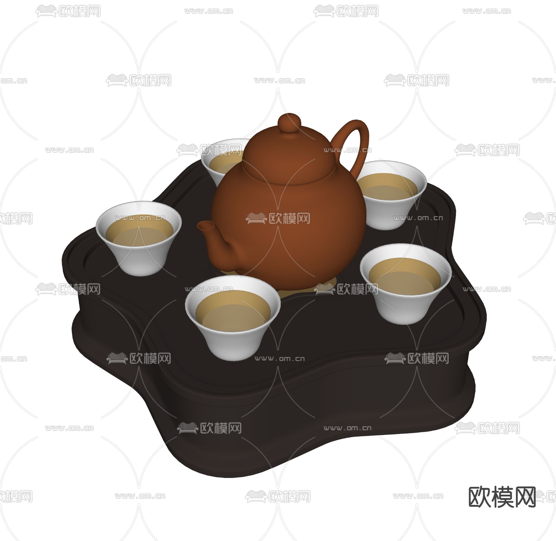 新中式茶壶 茶具 水杯su模型下载（渲染图2）