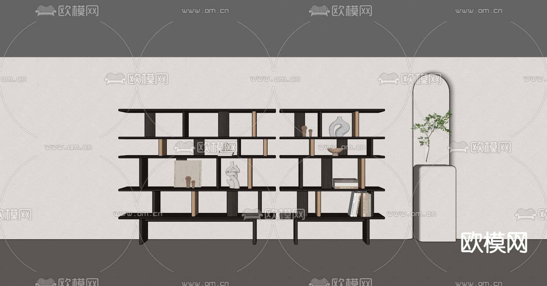 实木书架 置物架su模型下载（渲染图2）