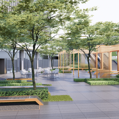  现代户外座凳su模型 