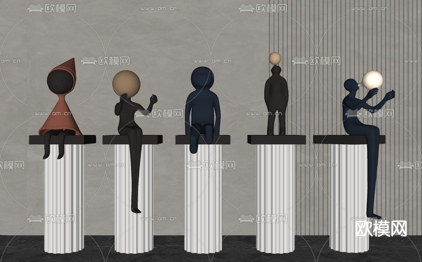 现代雕塑摆件 潮玩su模型下载（渲染图2）