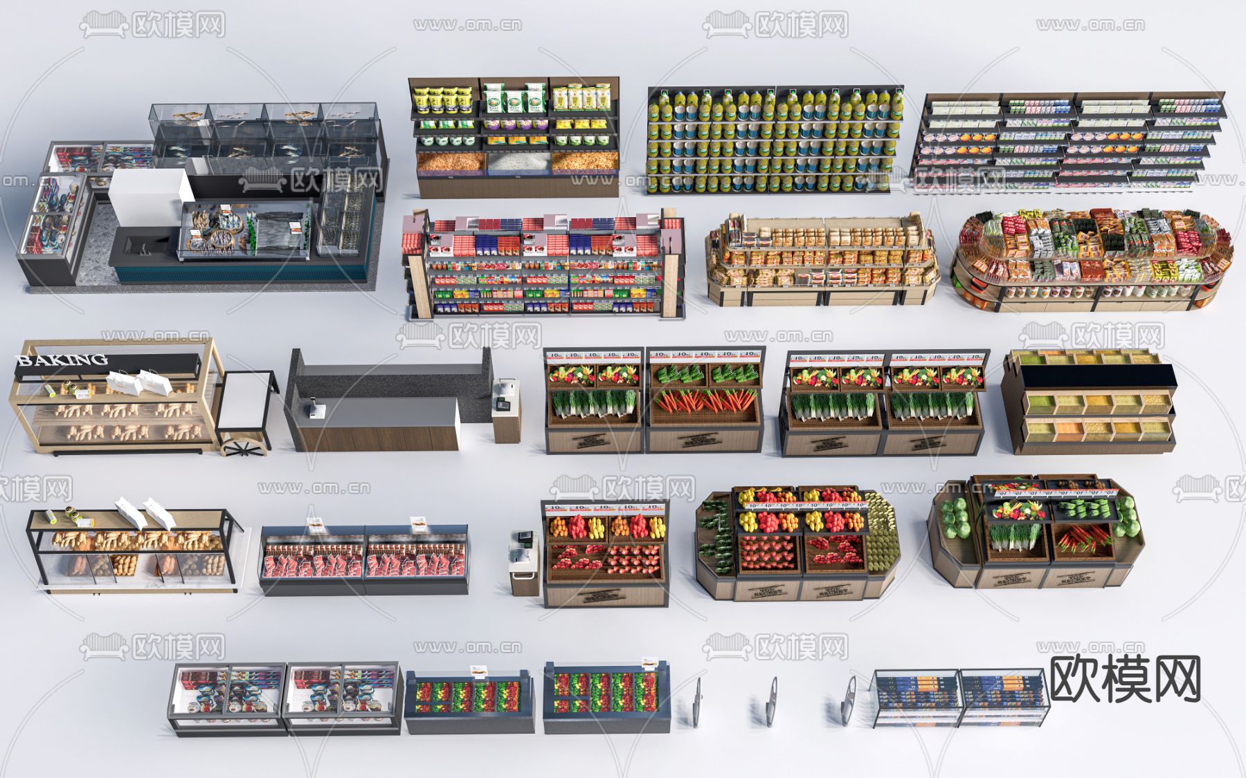 现代超市货架 货柜su模型下载（渲染图1）