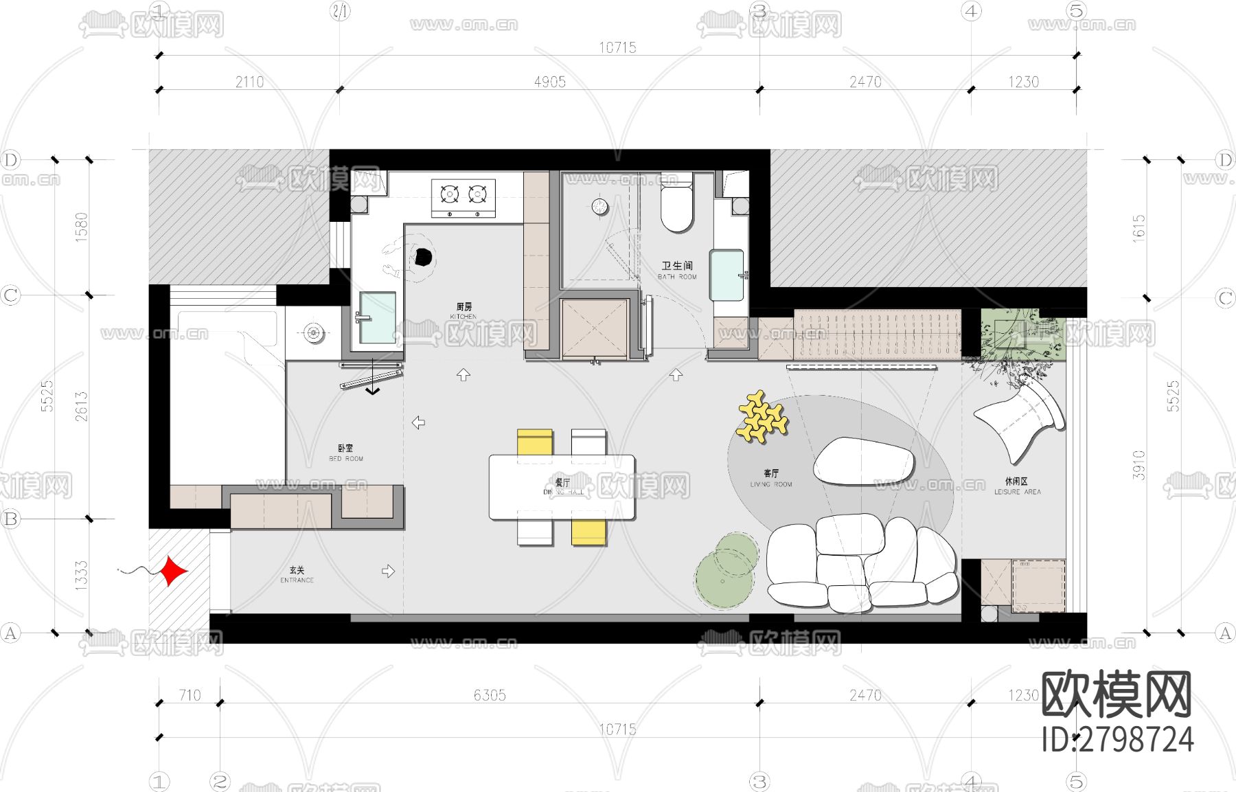 精品户型改造案例-一居室cad施工图下载