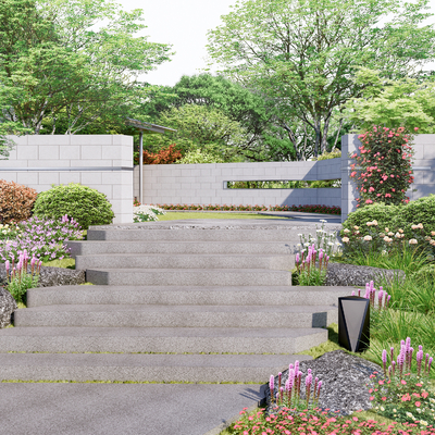 台阶景观 花境su模型