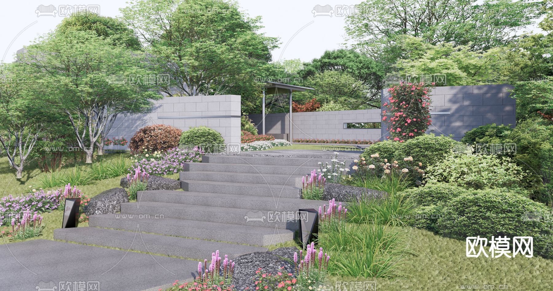 台阶景观 花境su模型