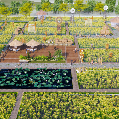 现代油菜花景观su模型