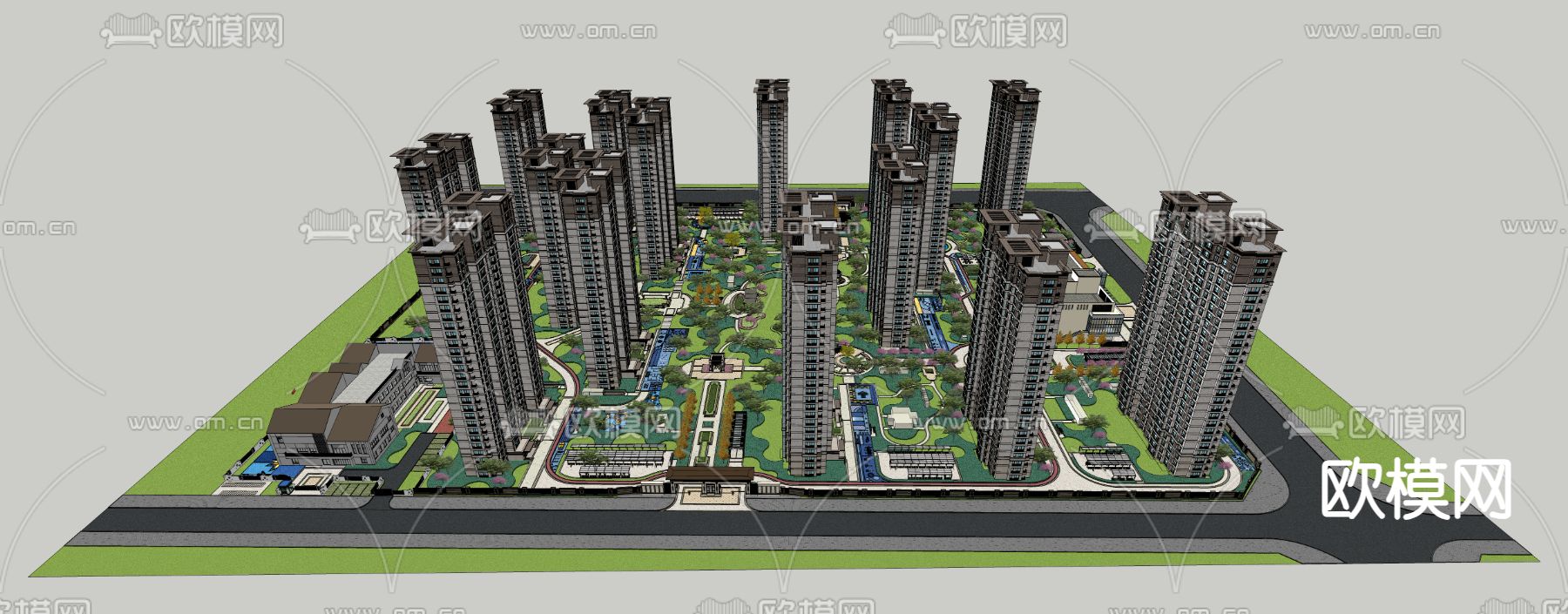 住宅小区 示范区鸟瞰su模型下载（渲染图2）