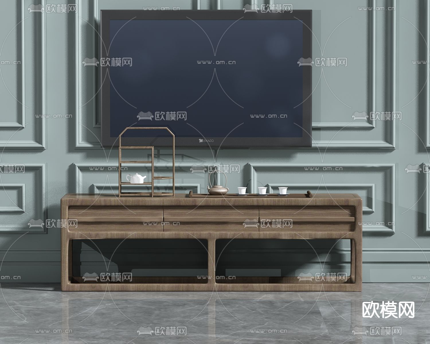 新中式电视柜3d模型下载