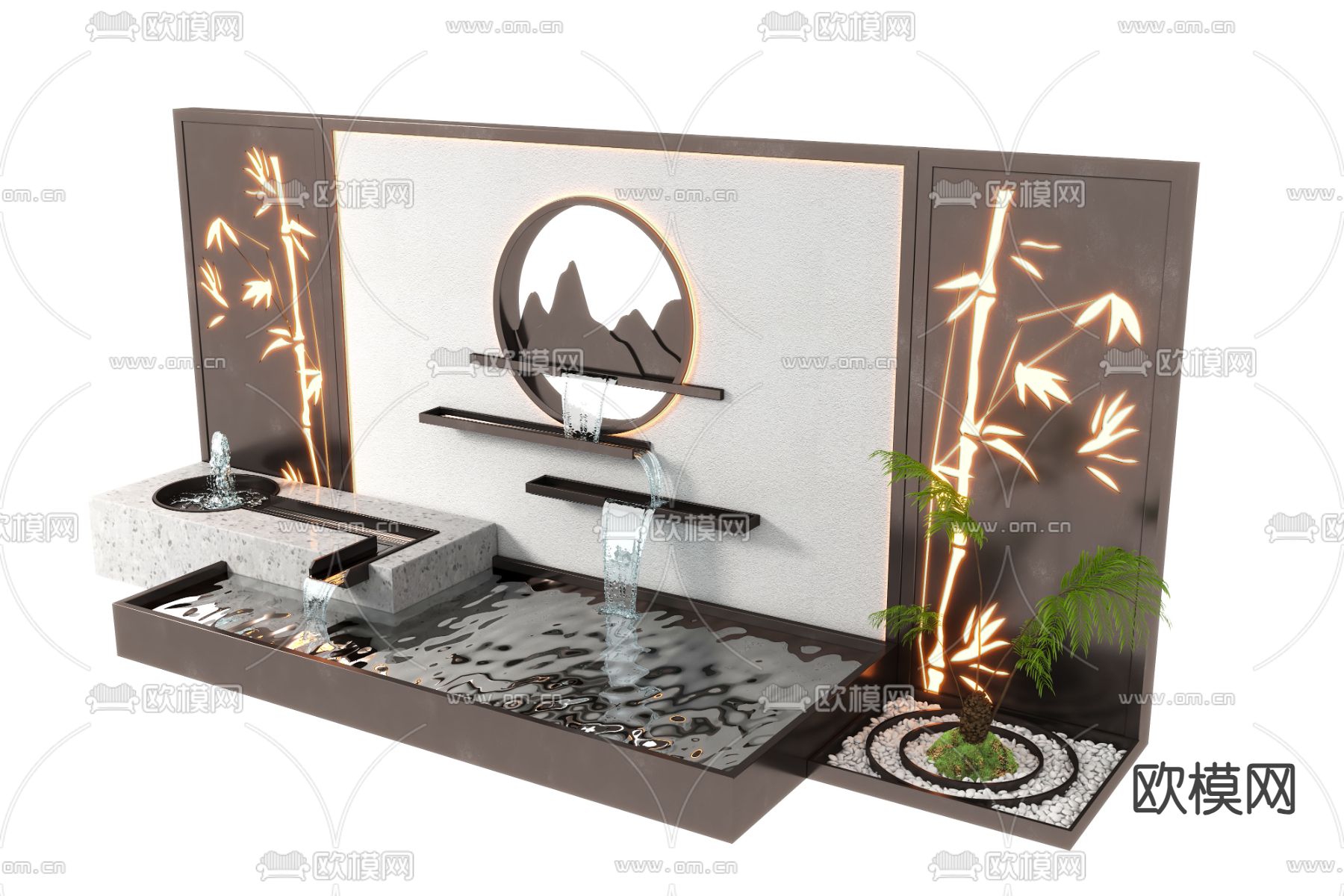 喷泉小品 水景墙 跌水造景3d模型下载
