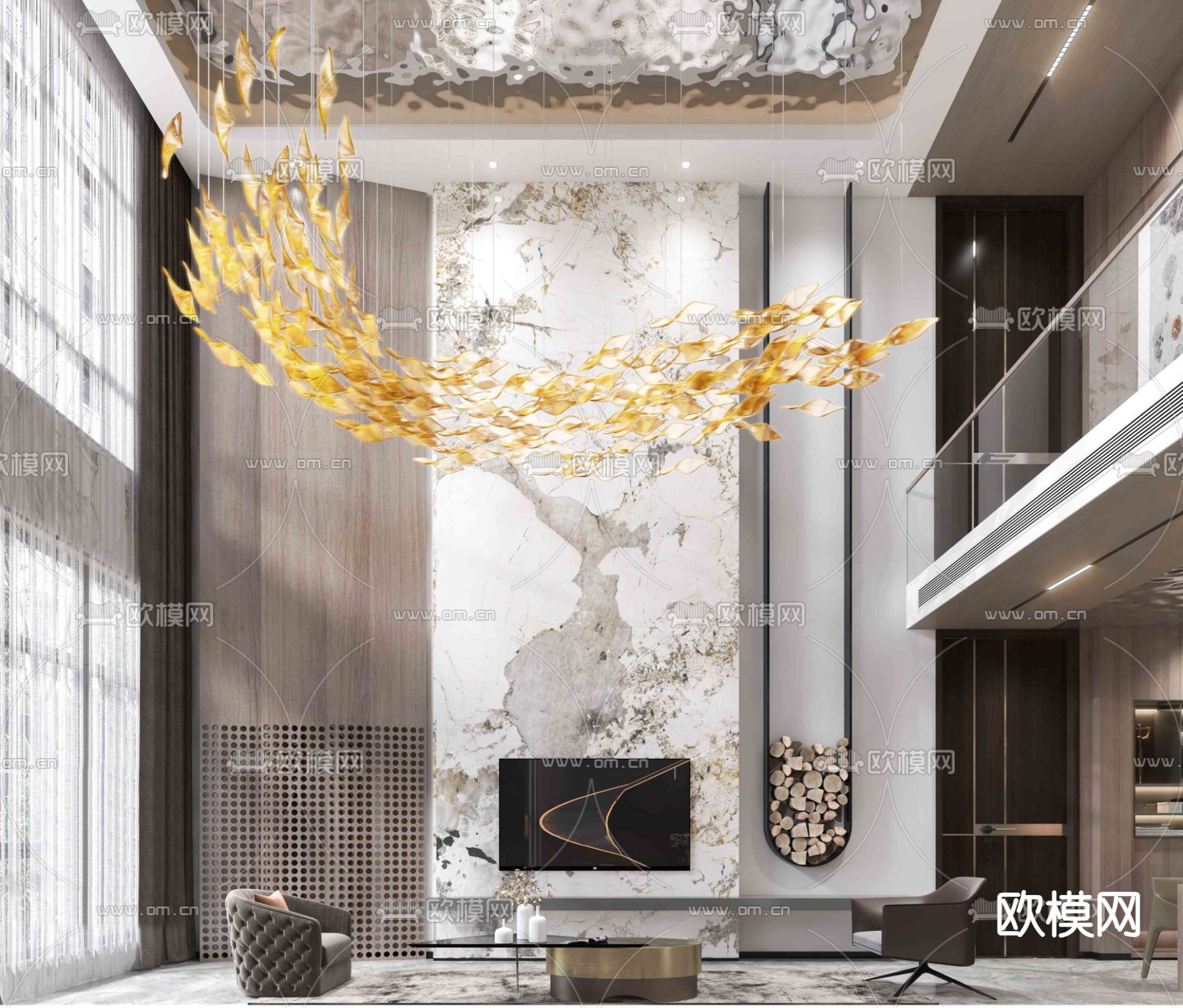 别墅客餐厅3d模型下载（渲染图2）