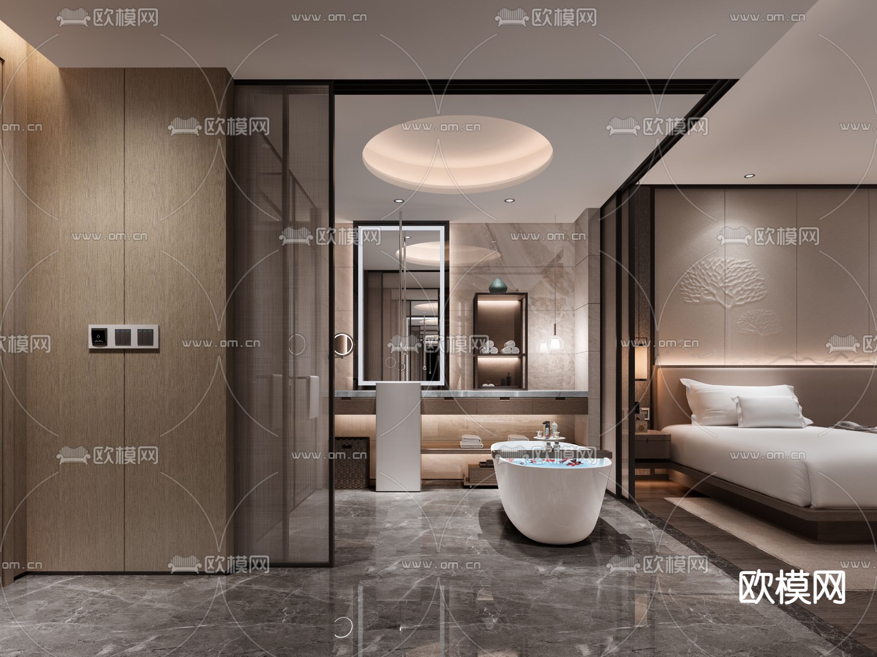 新中式酒店 客房3d模型下载