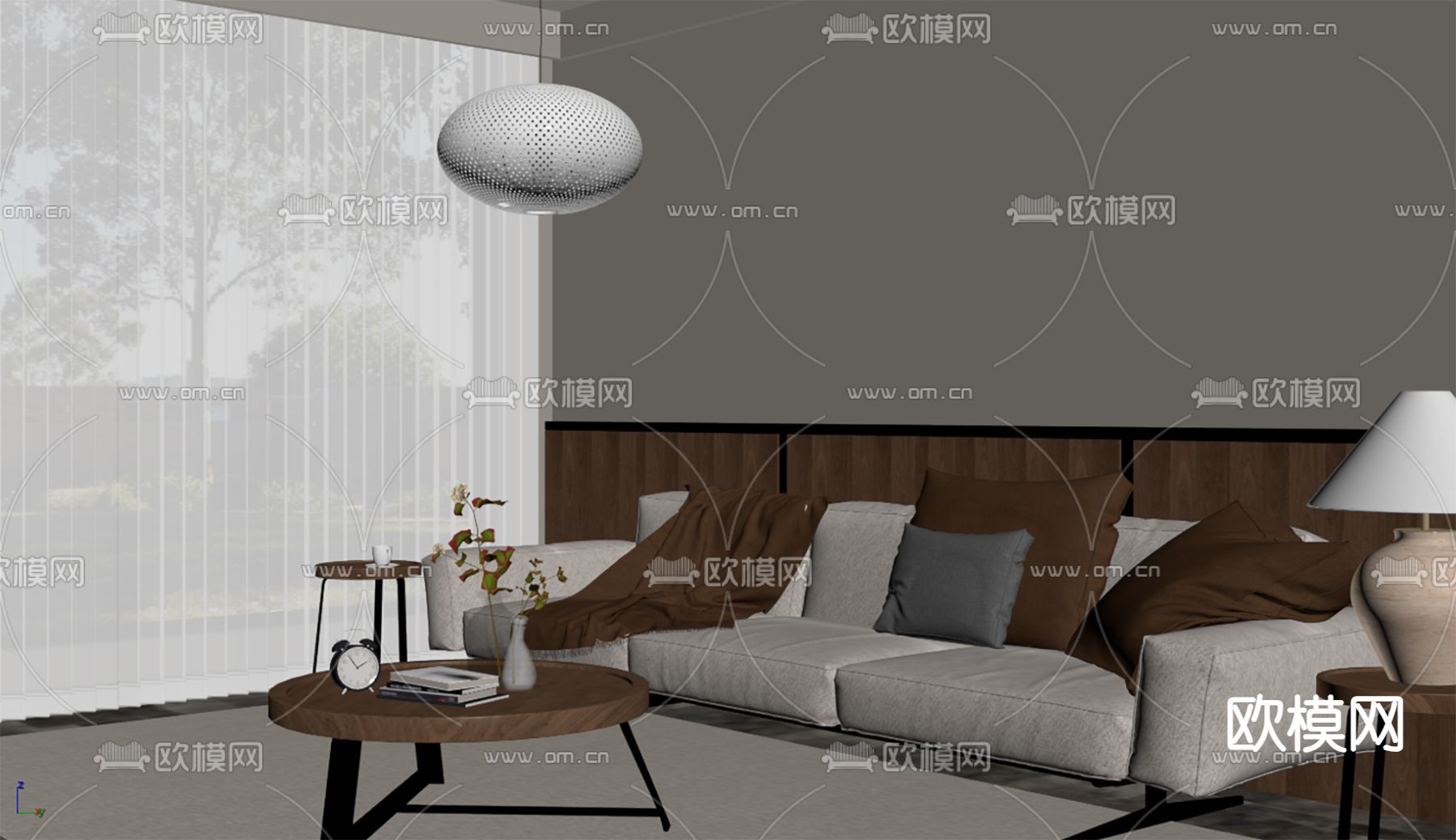 侘寂风多人沙发su模型下载（渲染图3）