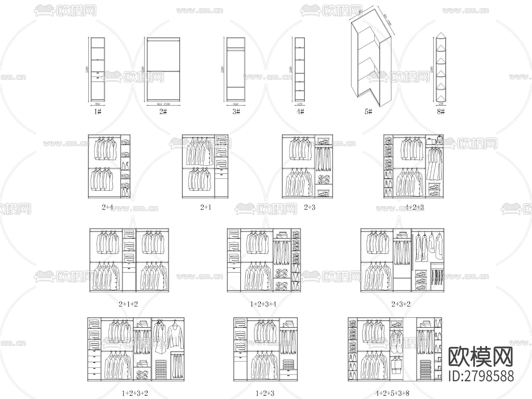 衣柜标准组合cad图库下载（渲染图8）