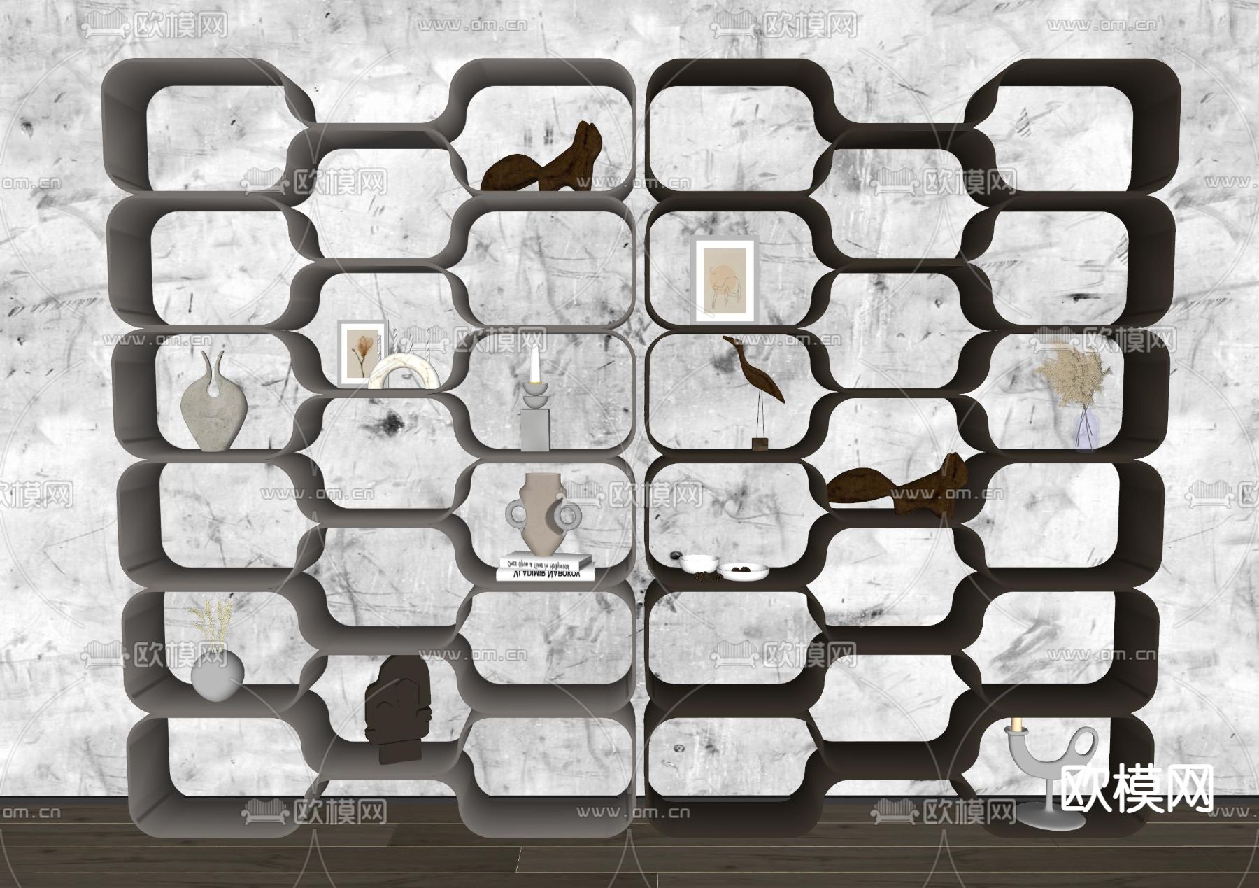 现代书柜su模型下载（渲染图2）