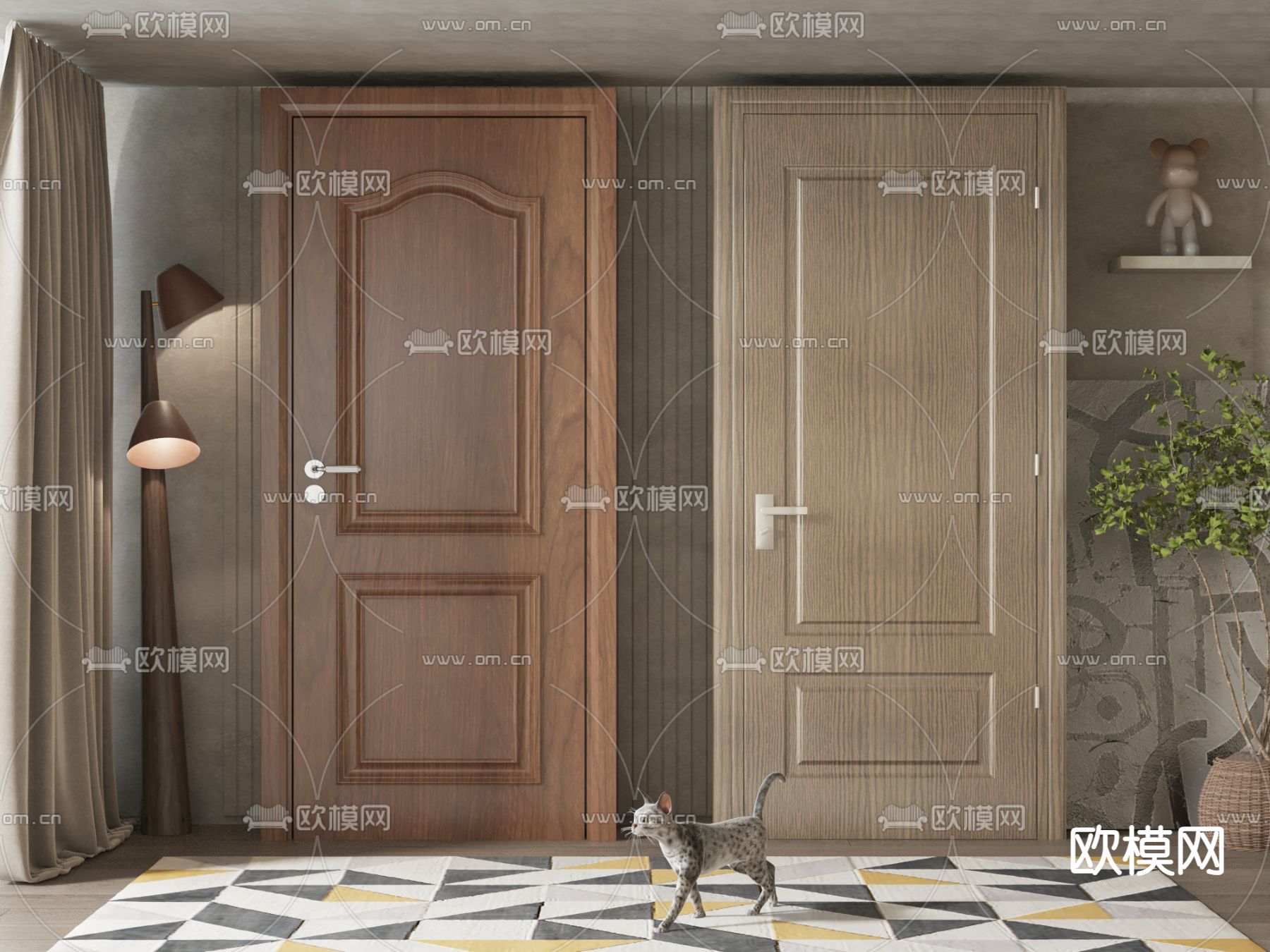 美式单开门su模型下载（渲染图1）