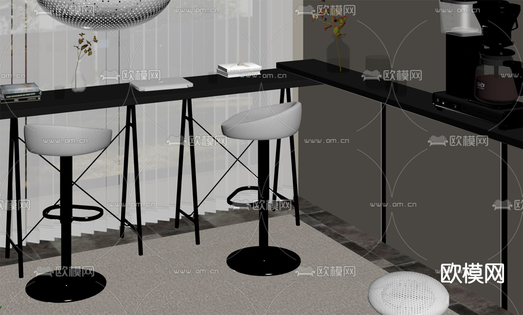 现代吧台su模型下载（渲染图2）