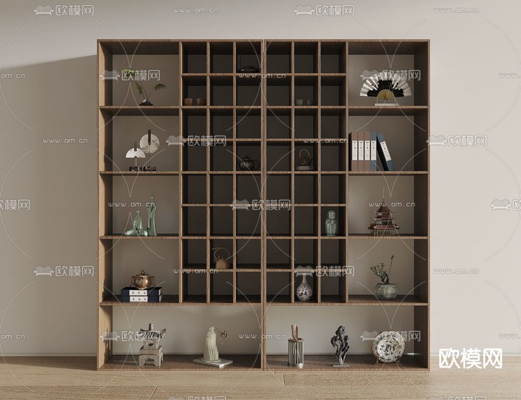 新中式博古架 陈列架 书架3d模型下载