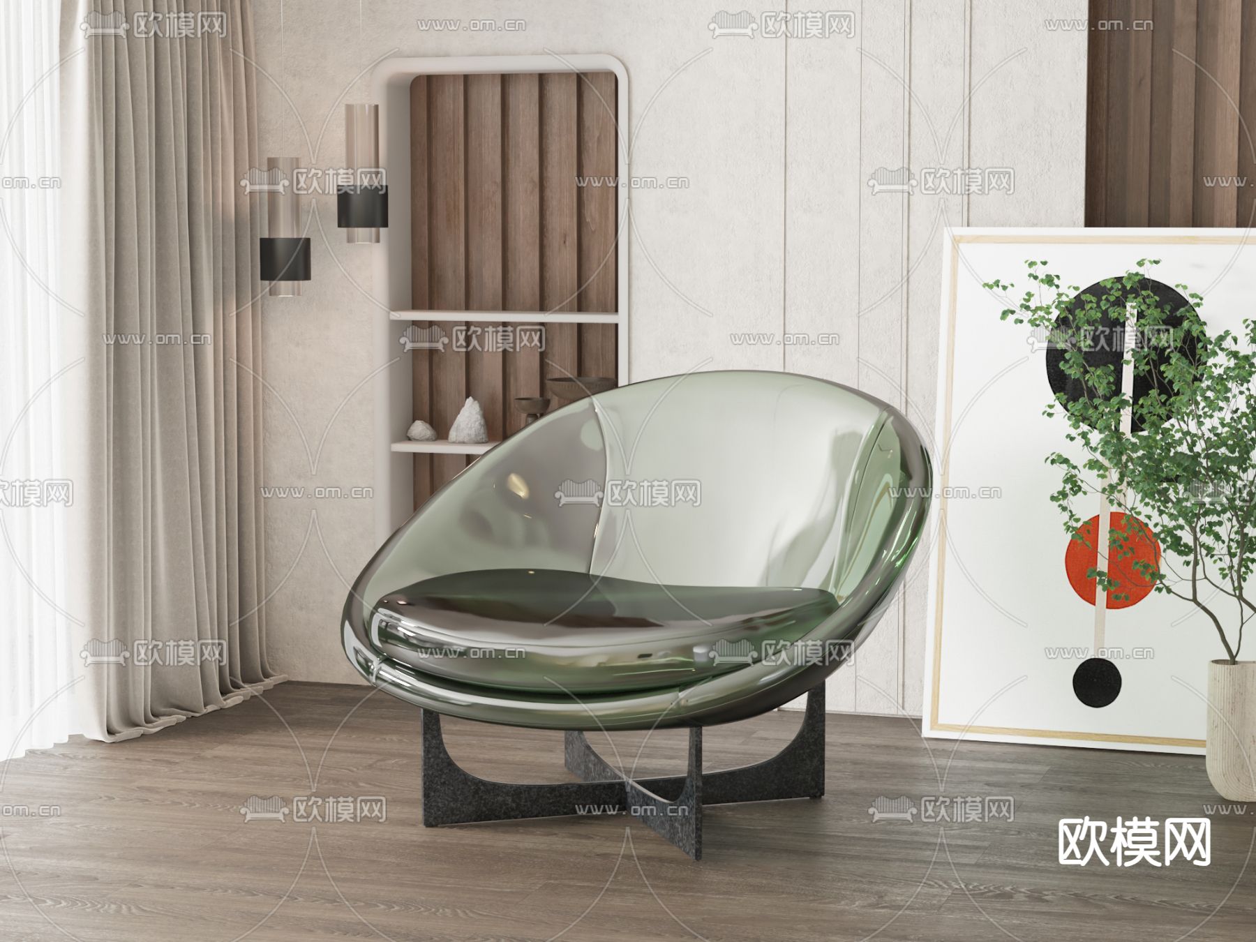 现代休闲椅su模型下载（渲染图1）