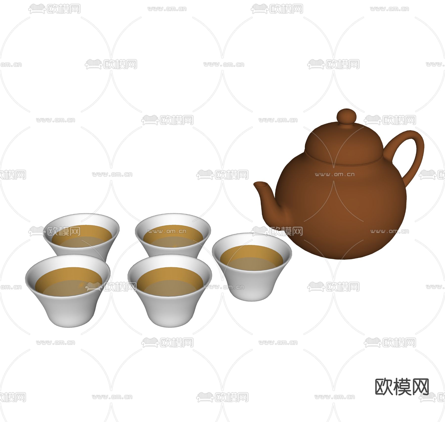 新中式茶壶 茶具 水杯su模型下载（渲染图2）