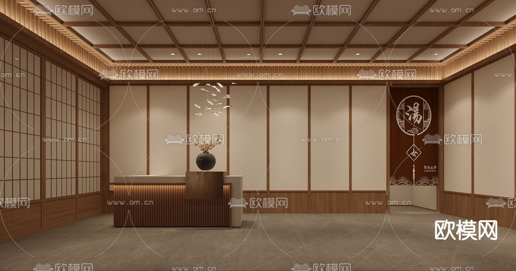 日式洗浴中心su模型下载（渲染图1）