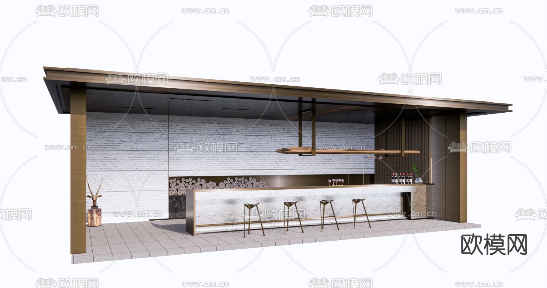 景观廊架 吧台吧椅su模型