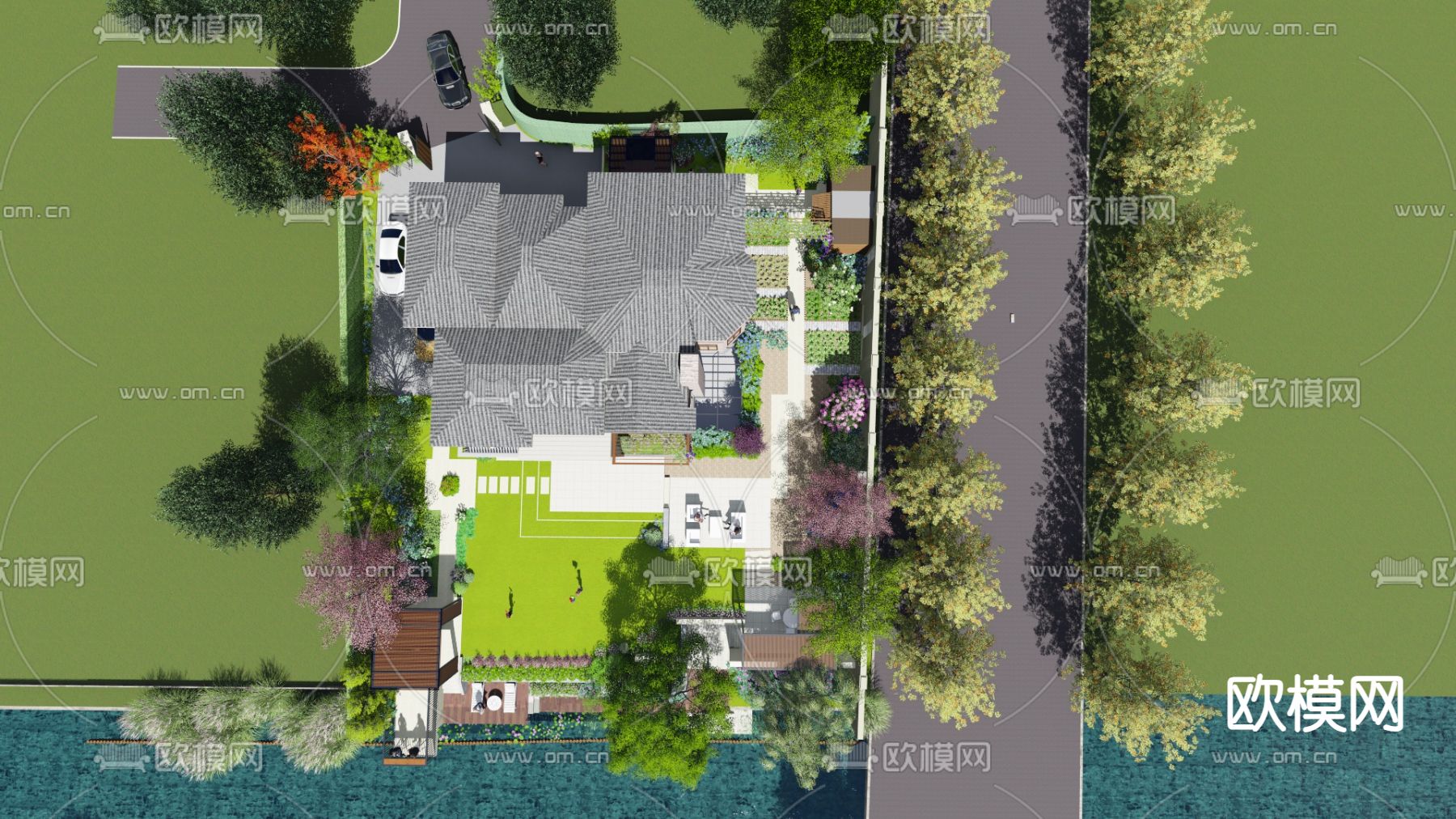 现代庭院su模型下载（渲染图2）