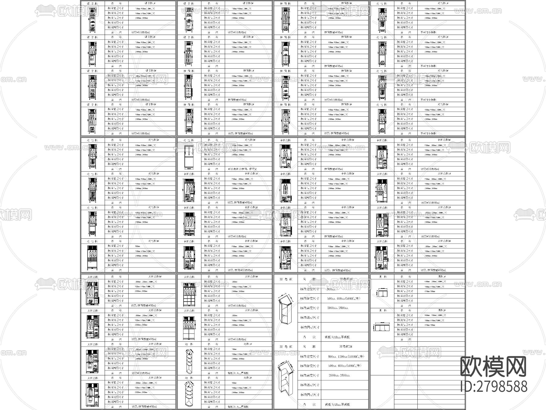 衣柜标准组合cad图库下载（渲染图1）