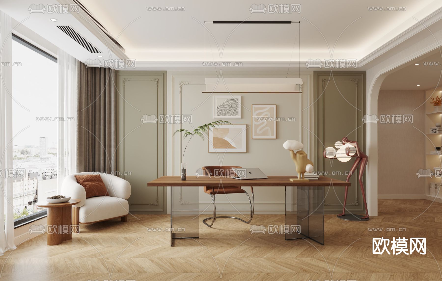 美式书房3d模型下载