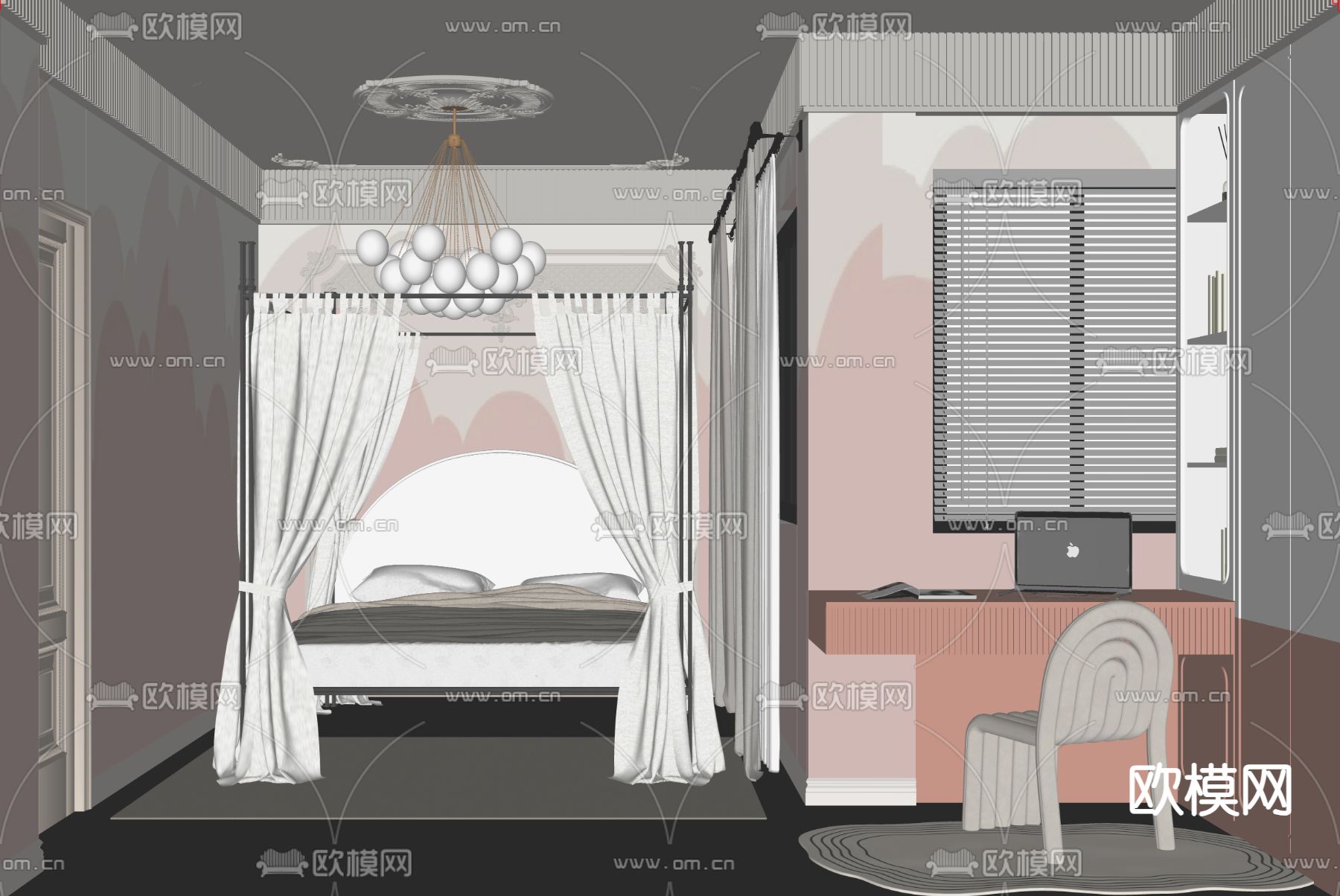 法式女孩房su模型下载（渲染图2）