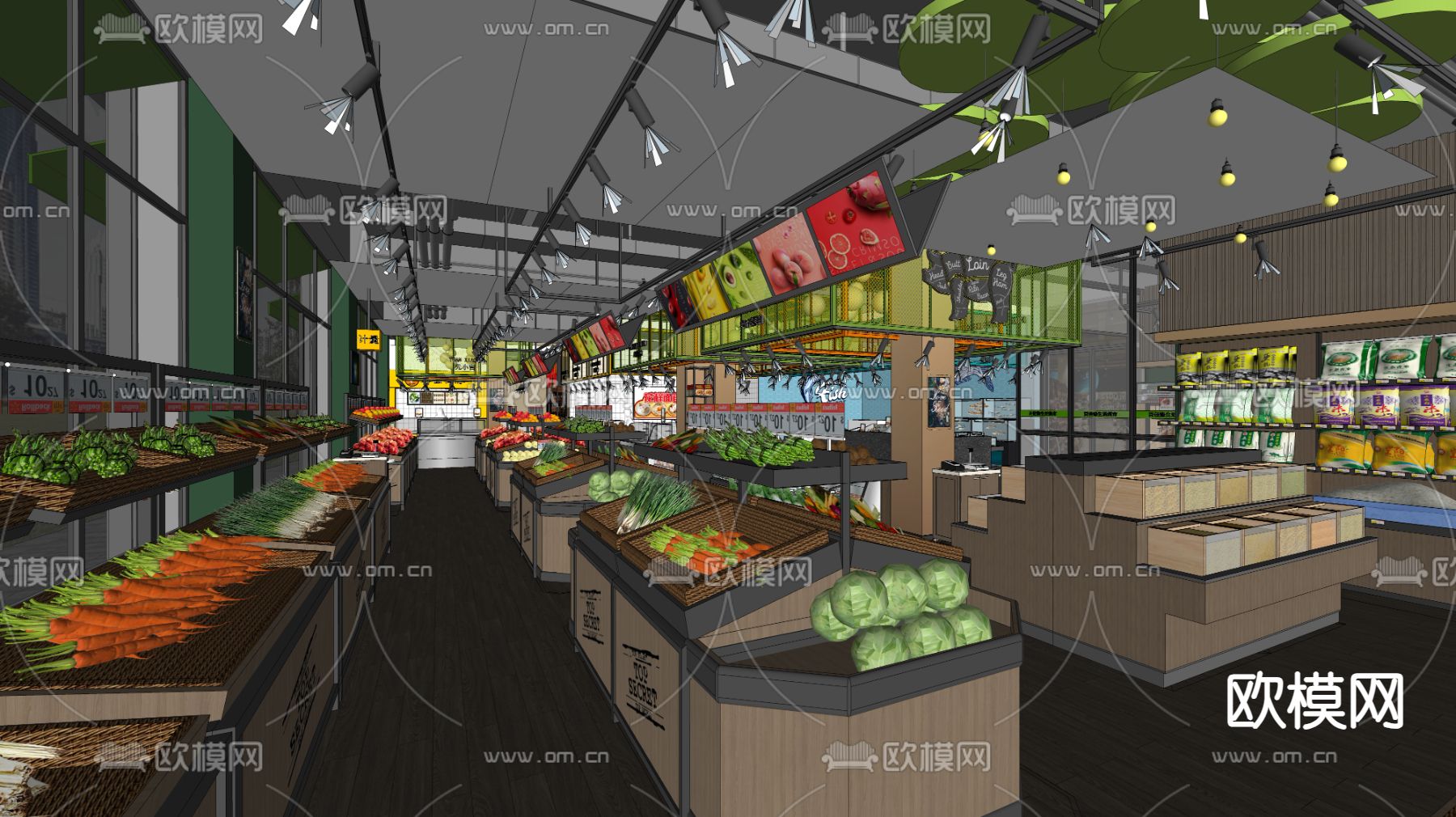 现代生鲜超市su模型下载（渲染图2）