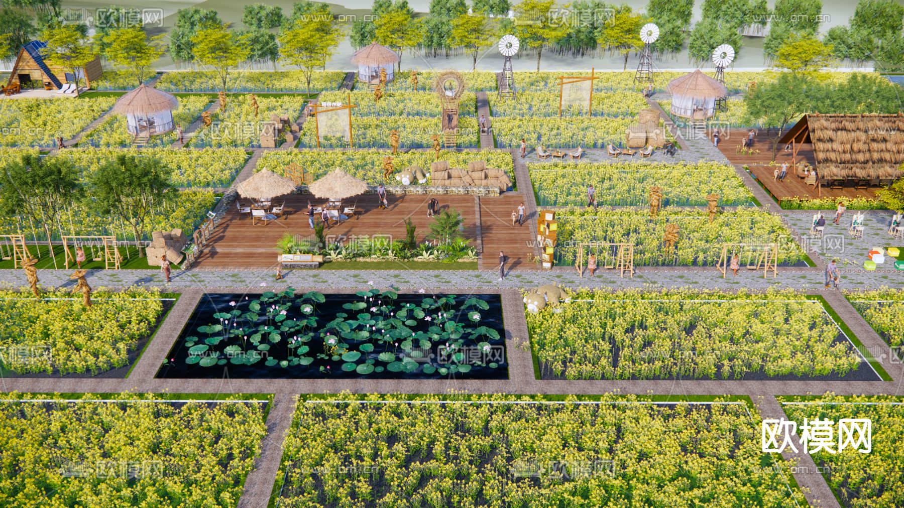 现代油菜花景观su模型