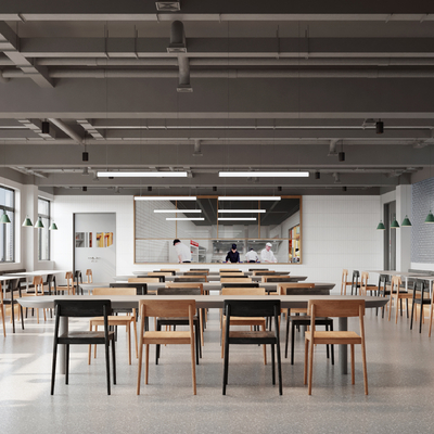  现代食堂 餐厅su模型 