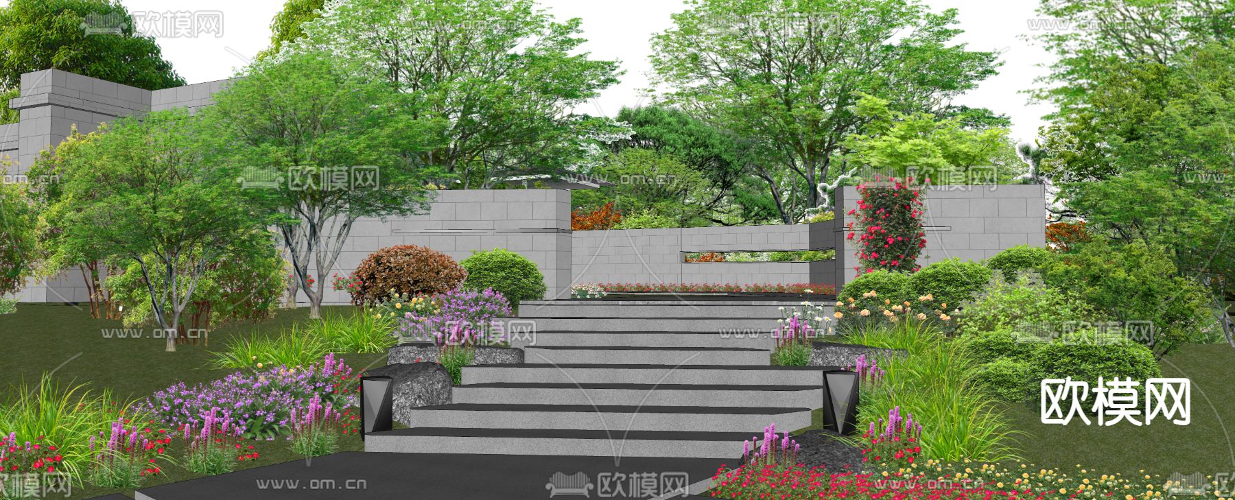 台阶景观 花境su模型