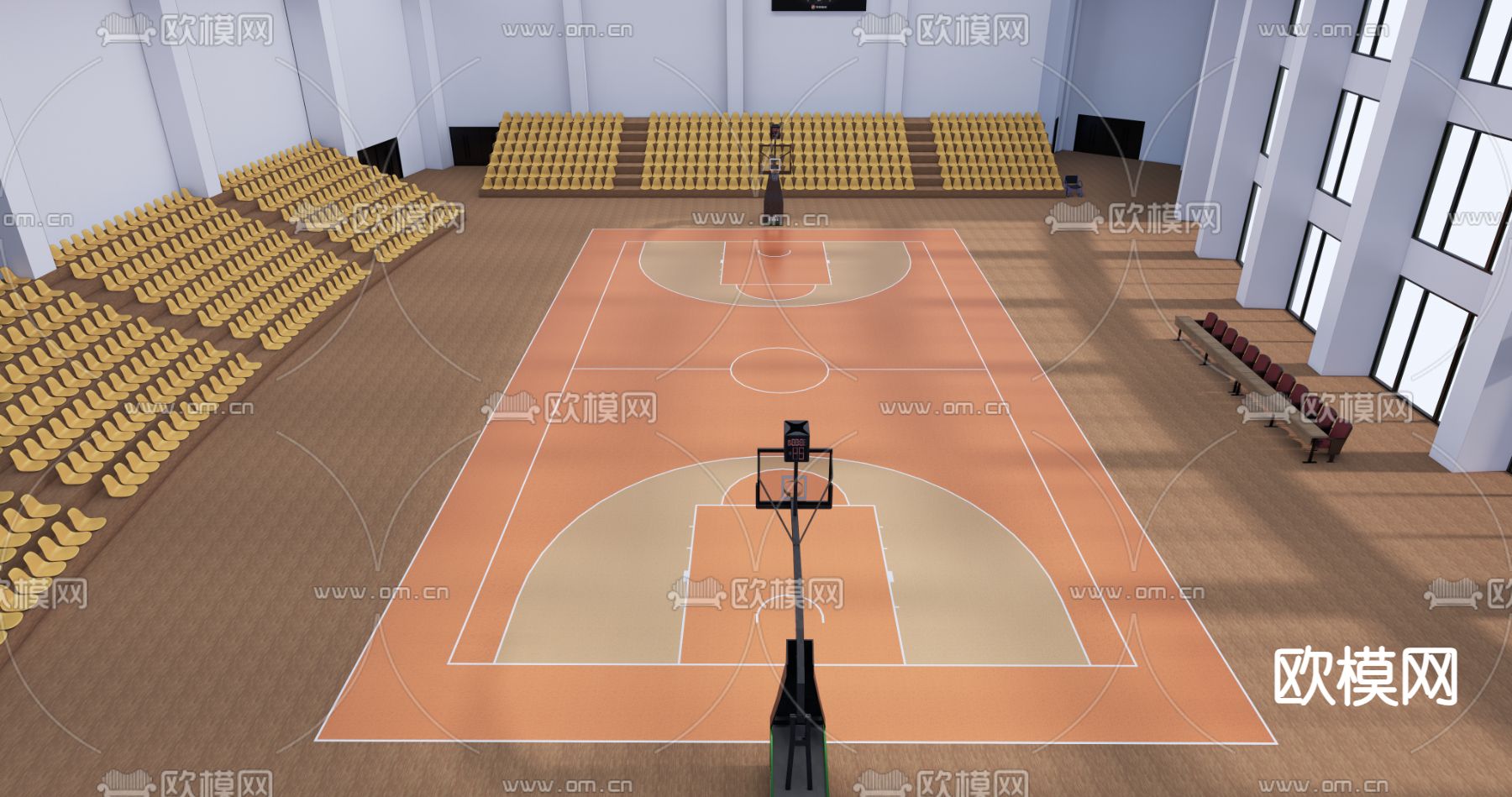 篮球场 塑胶场地su模型下载（渲染图2）