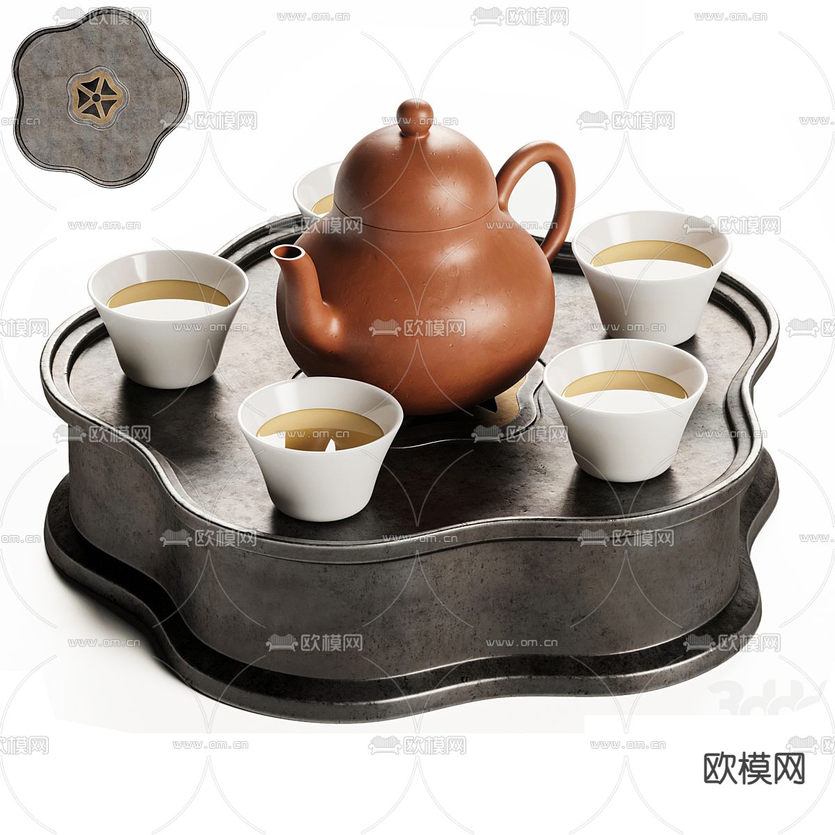 新中式茶壶 茶具 水杯su模型下载（渲染图1）