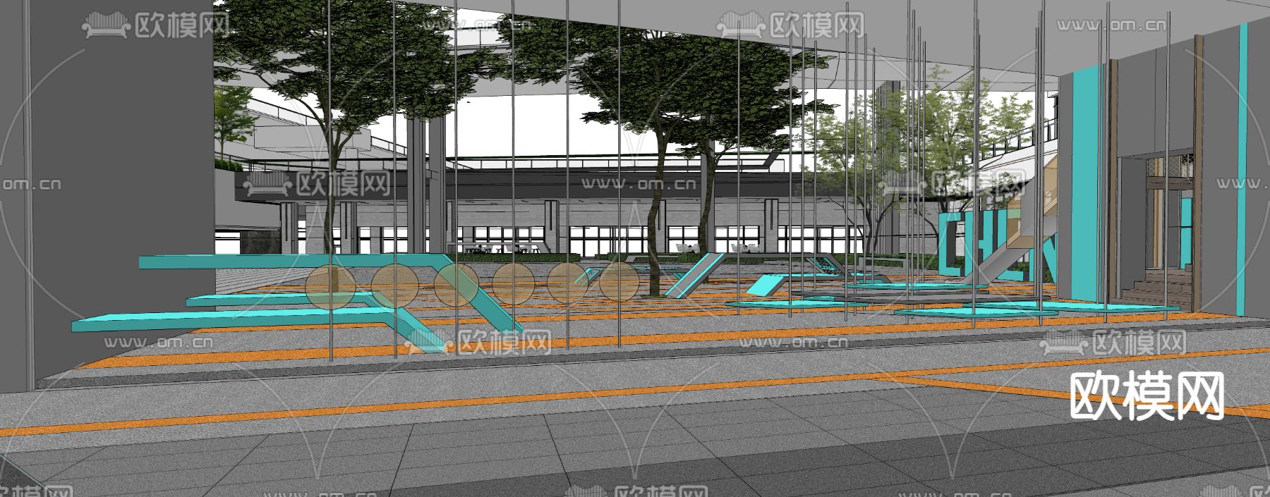 现代户外座凳su模型下载（渲染图3）