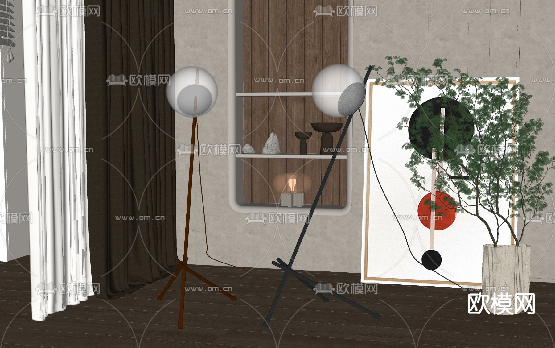 现代落地灯su模型下载（渲染图2）