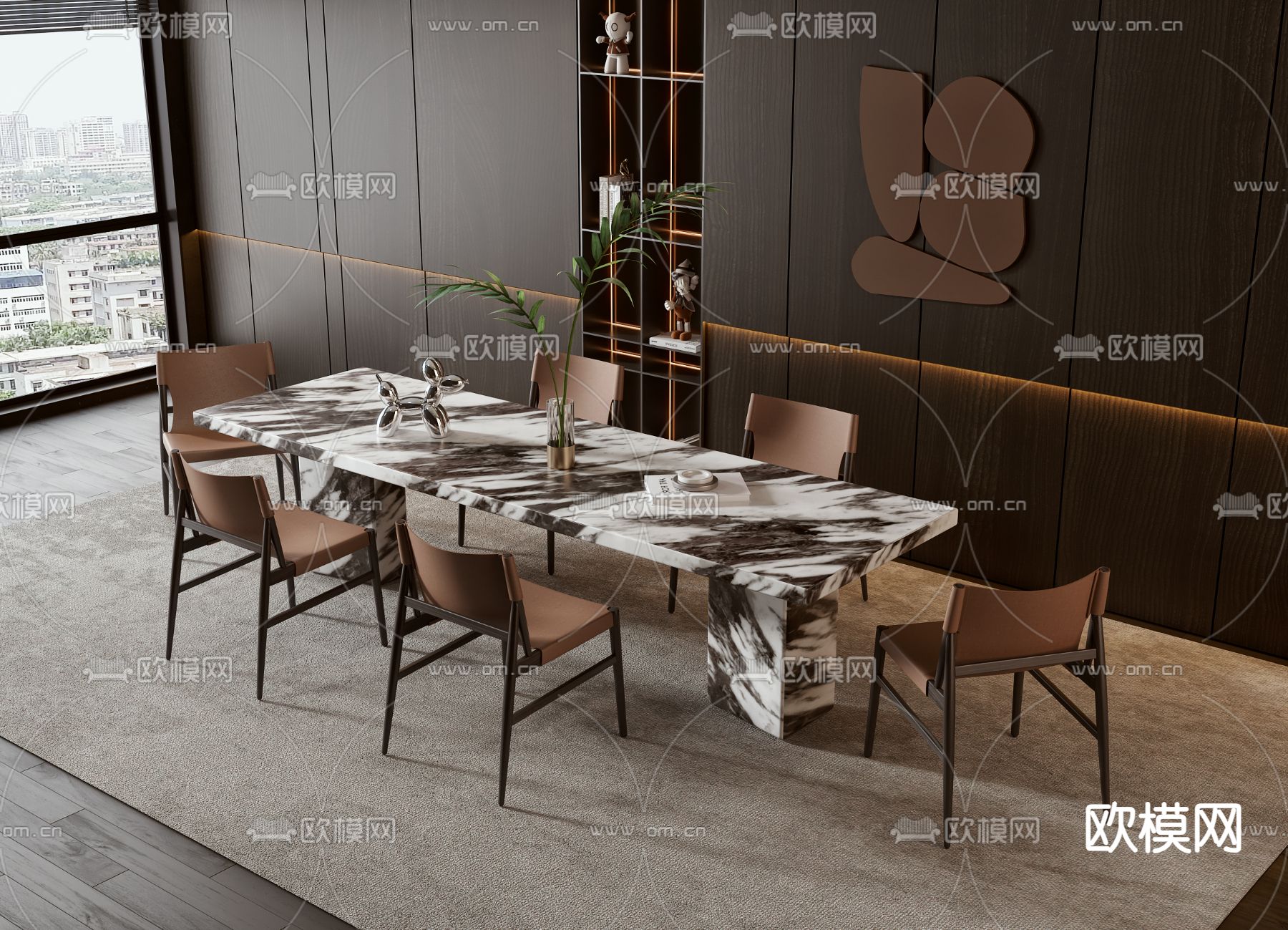 长条餐桌椅3d模型下载