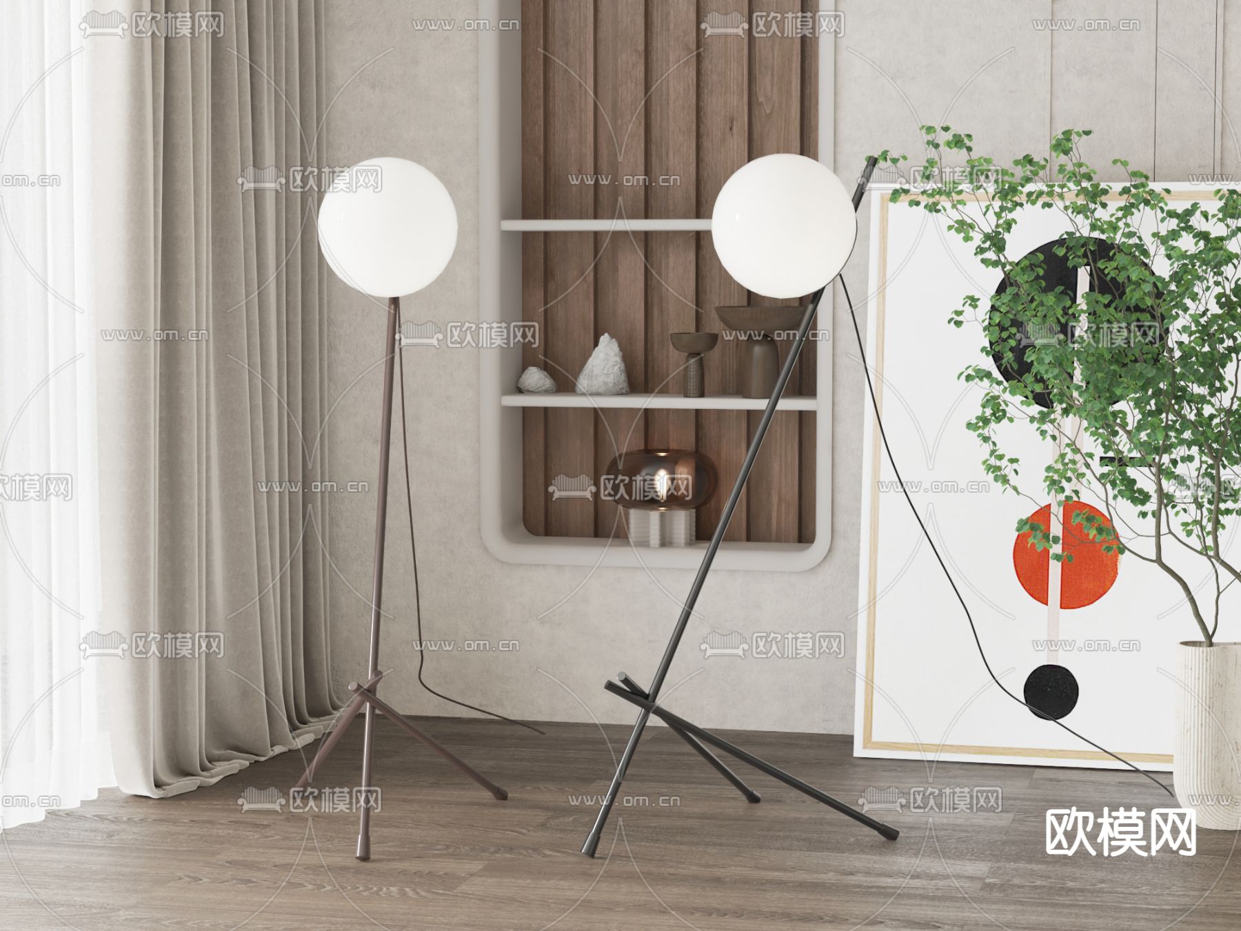 现代落地灯su模型下载（渲染图1）