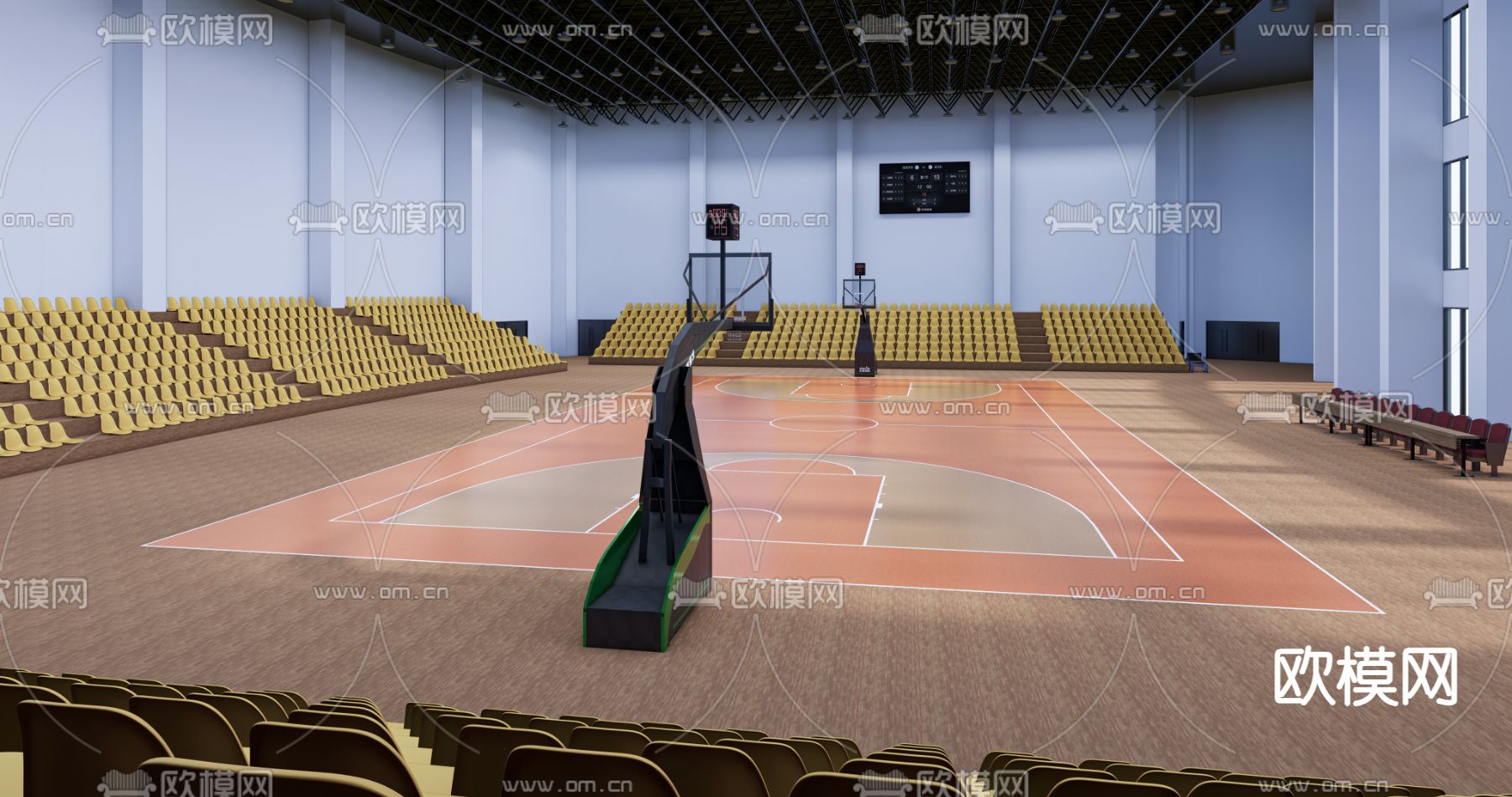 篮球场 塑胶场地su模型下载（渲染图1）