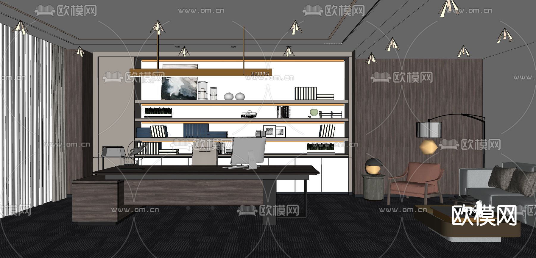 现代经理办公室su模型下载（渲染图2）