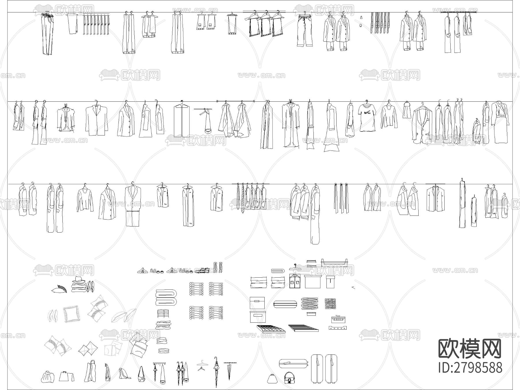 衣柜标准组合cad图库下载（渲染图5）