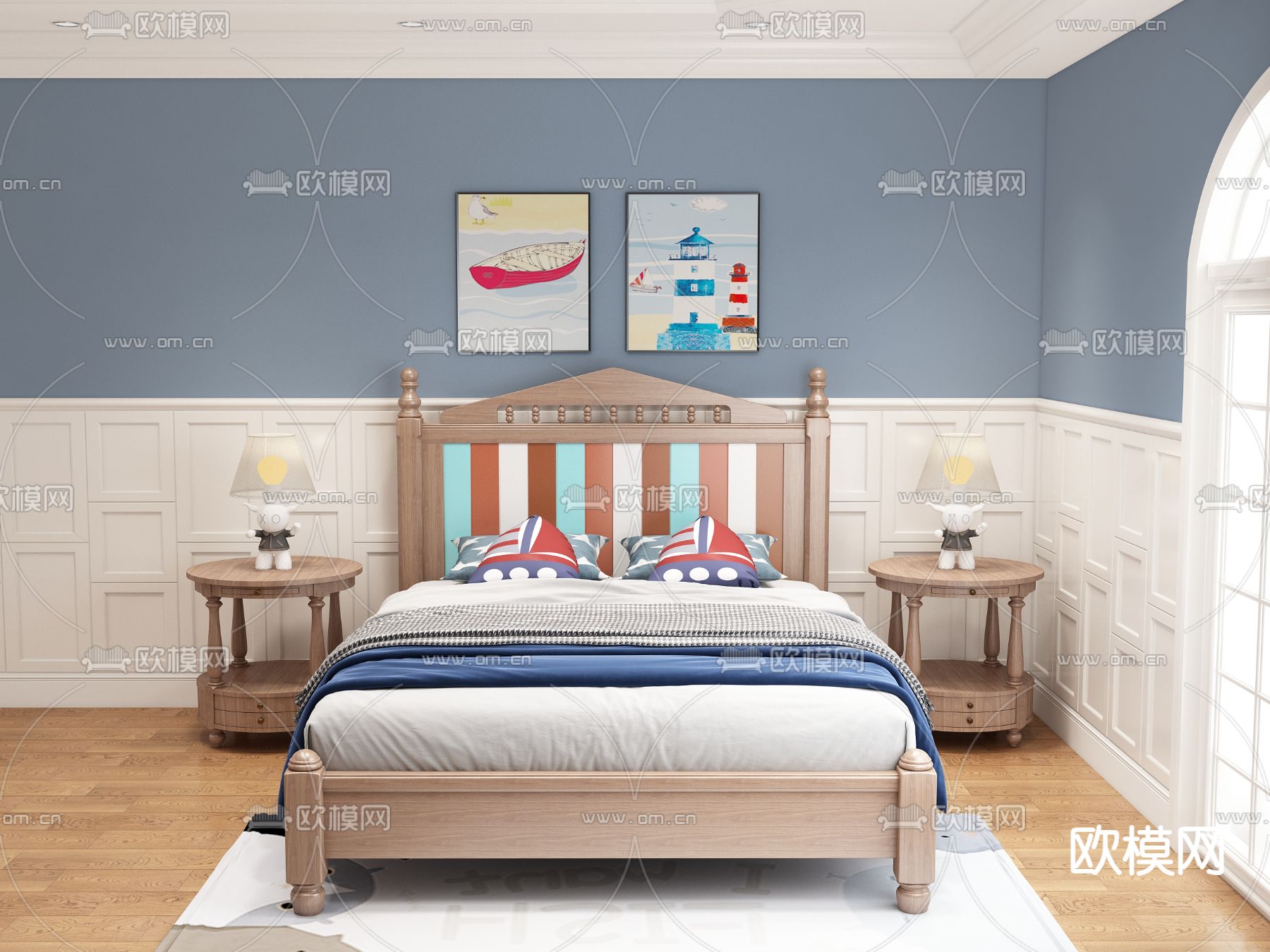 美式儿童床3d模型下载（渲染图2）