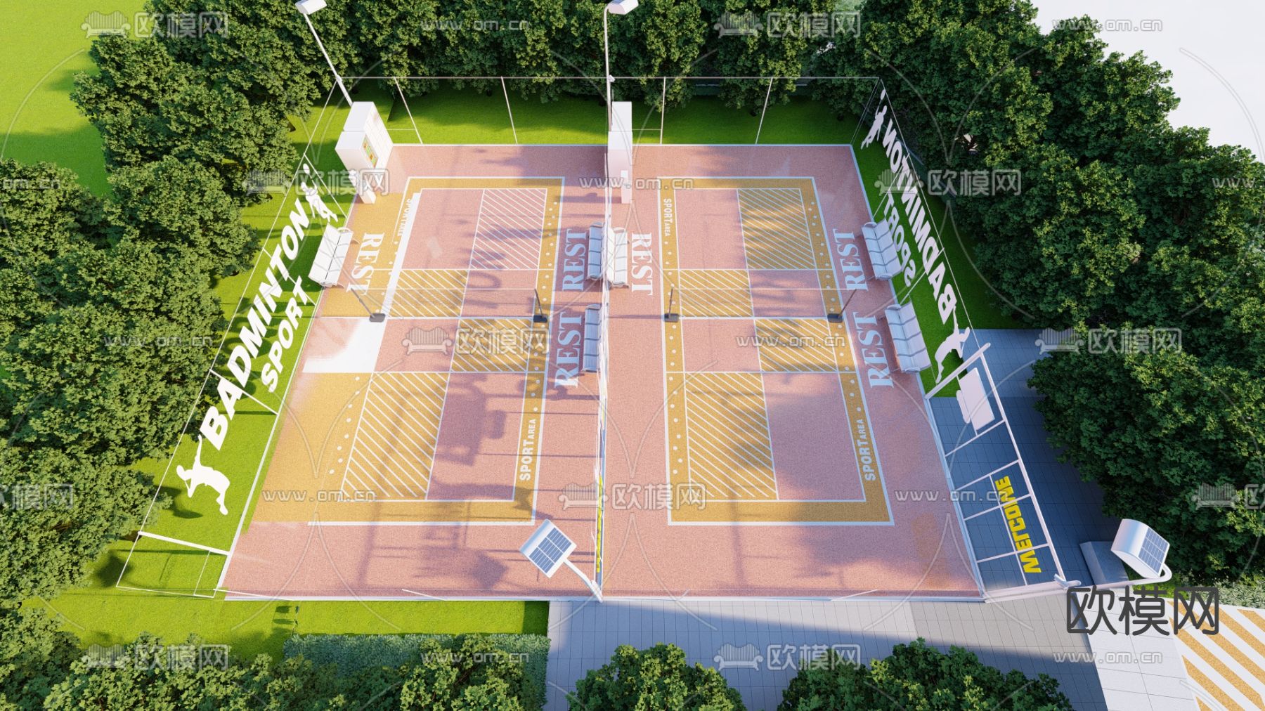 现代羽毛球场su模型下载（渲染图1）