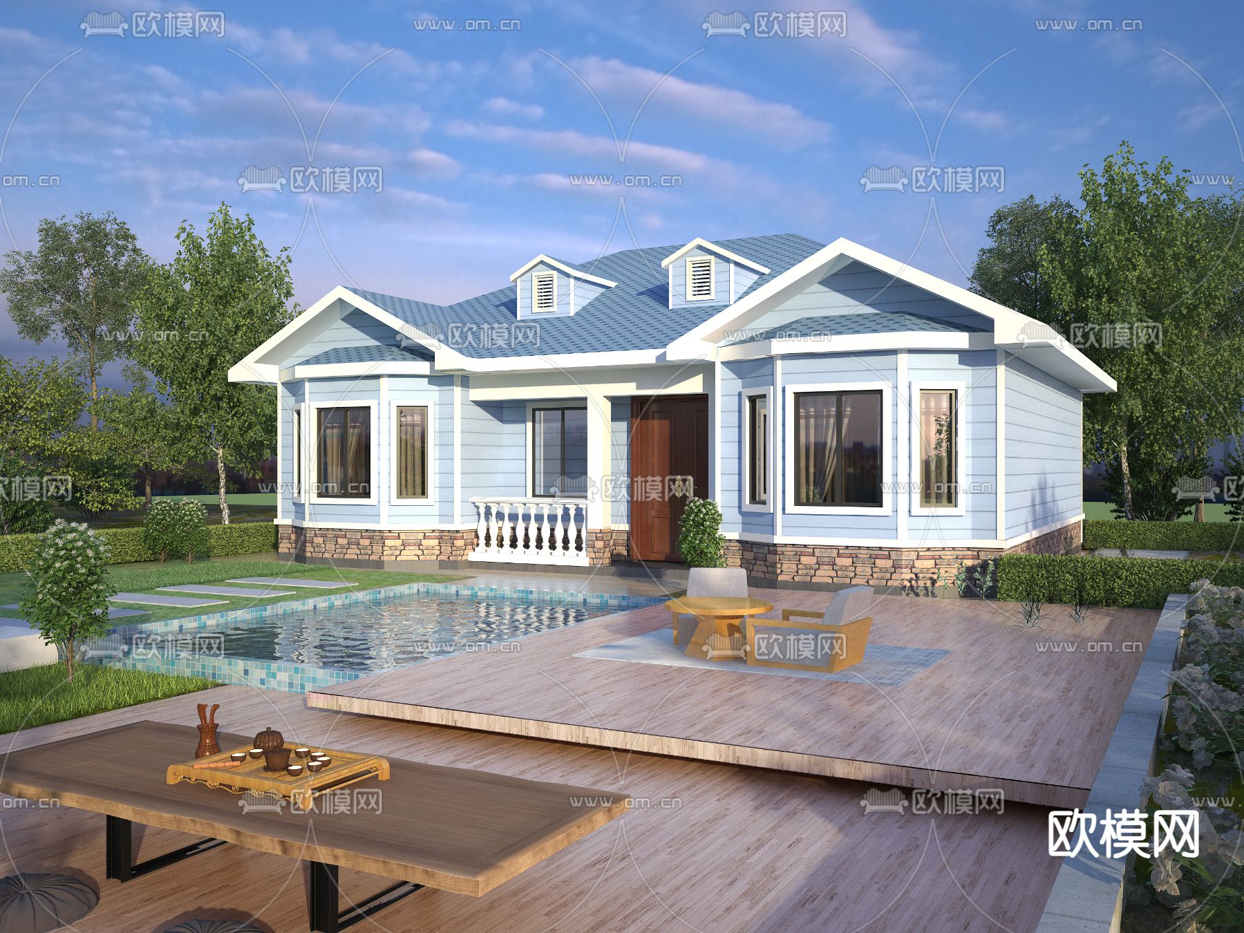 别墅庭院 花园3d模型下载