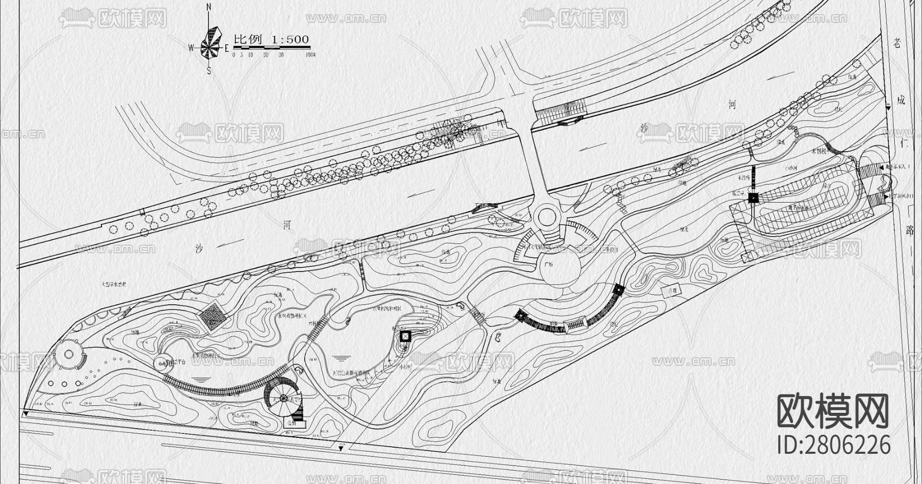滨水湿地公园cad平面图下载（渲染图5）